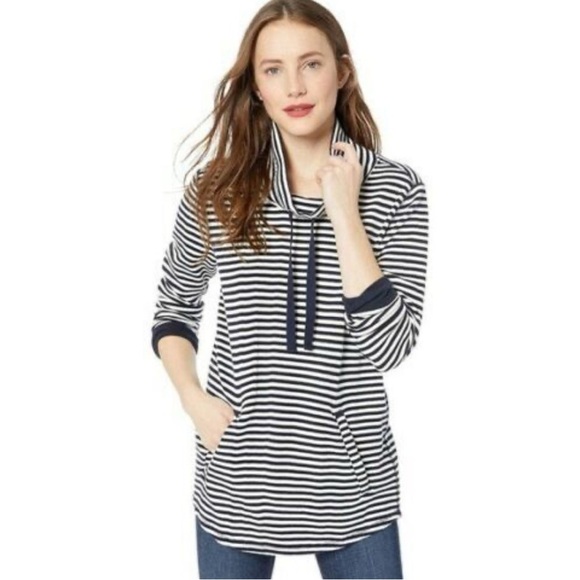 J.Crew Mercantile Striped Waffle Funnelneck Sweatshirt | Nautical Layer | Size M - Picture 1 of 13